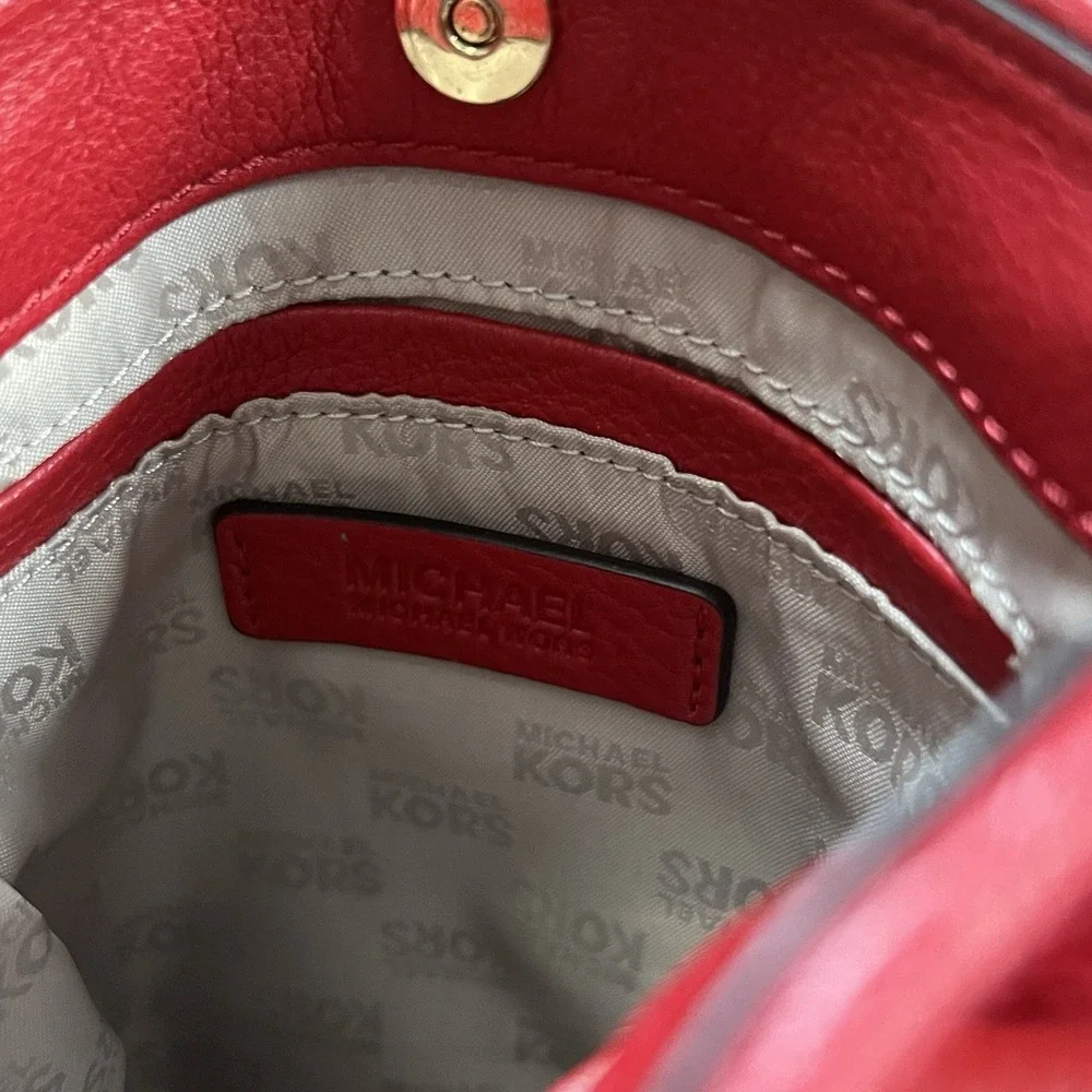 Michael Kors Red Pebbled Leather Crossbody‎ Bag MK Logo Small Purse